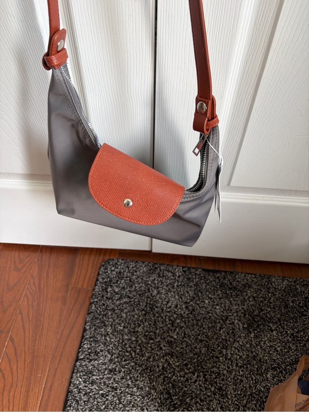 Gray Crossbody Bag with Tan Flap and Strap - Casual Everyday Carry